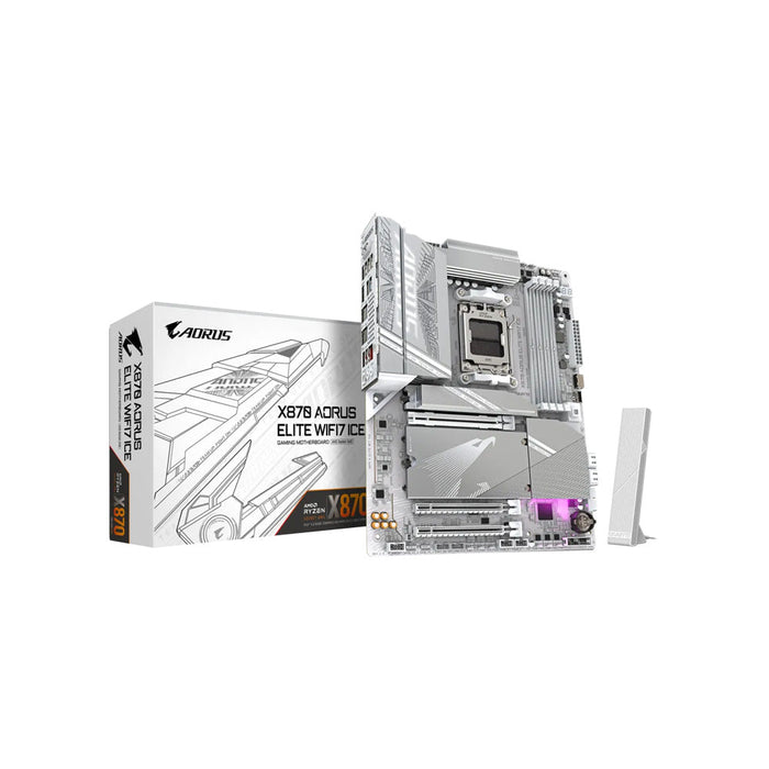 MAINBOARD GIGABYTE/X870 AORUS ICE ELITE WIFI 7 DDR5 AM5 SERIES 7000 8000 9000 BT 5.4
