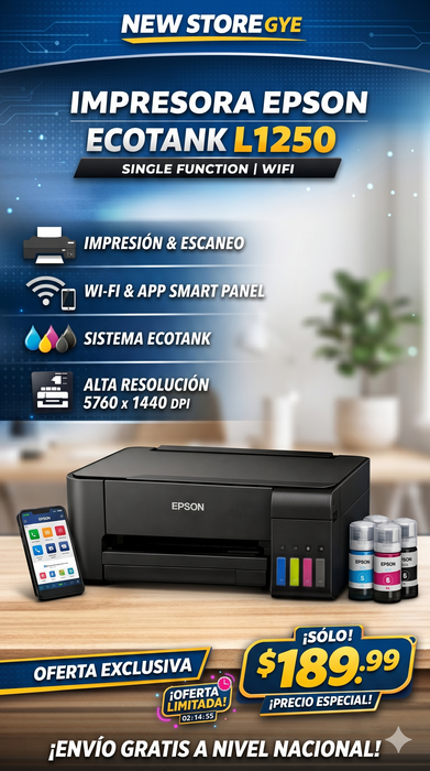 Impresora Epson L1250 WiFi EcoTank – Ahorro extremo de tinta + Impresión inalámbrica